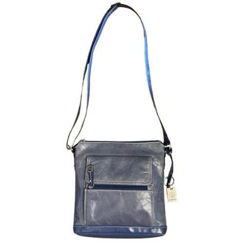 Giani Bernini Blue Pebble Leather Crossbody Bag Messenger Purse Organizer Pocket